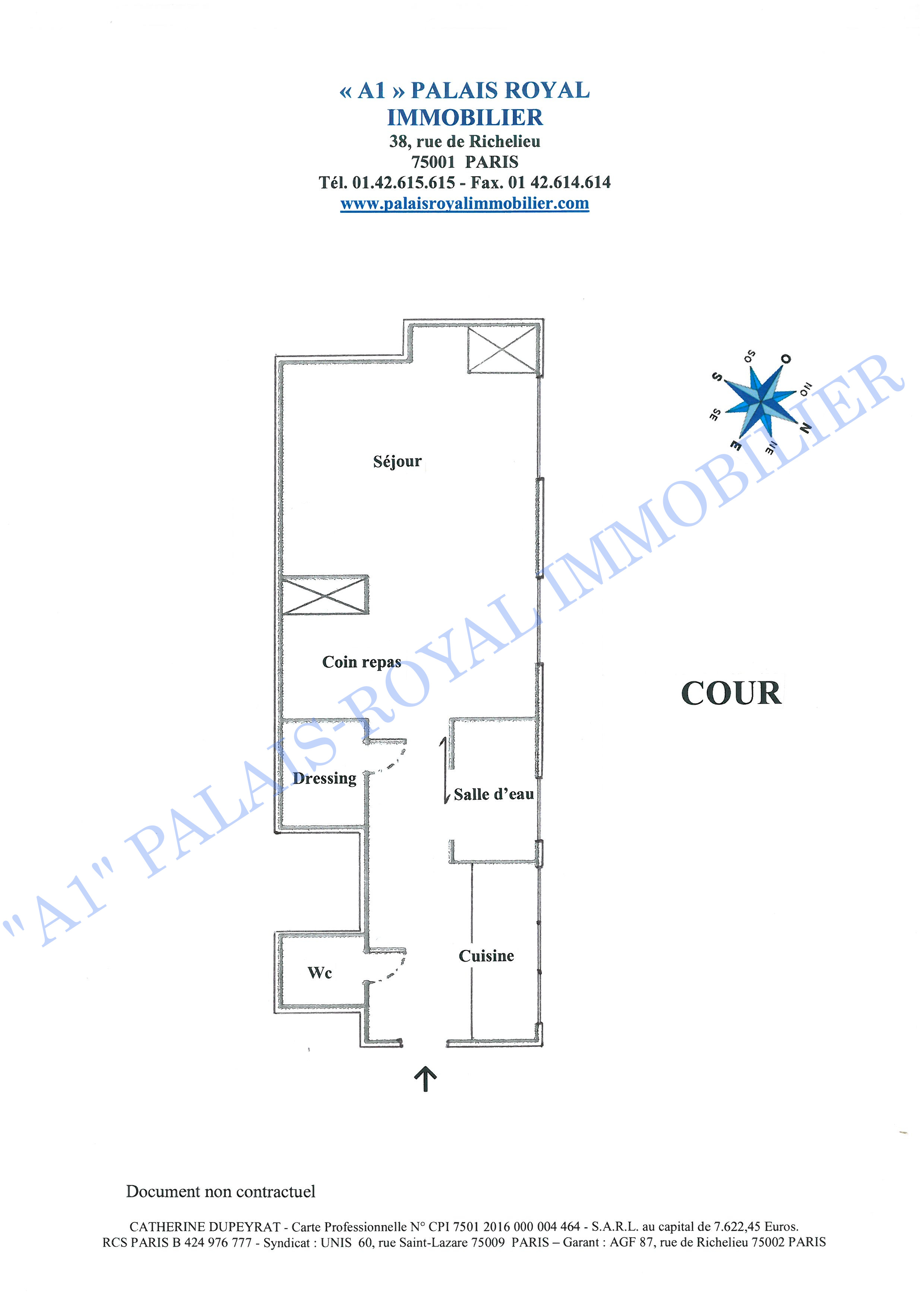 Paris 2ème  - Place des Victoires 
Studio meublé - Surface 24 m² - Parfait état 
4 fenêtres sur cour calme - Cuisine équipée 
4ème étage avec ascenseur - Bel immeuble XVIIIe siècle - Plan