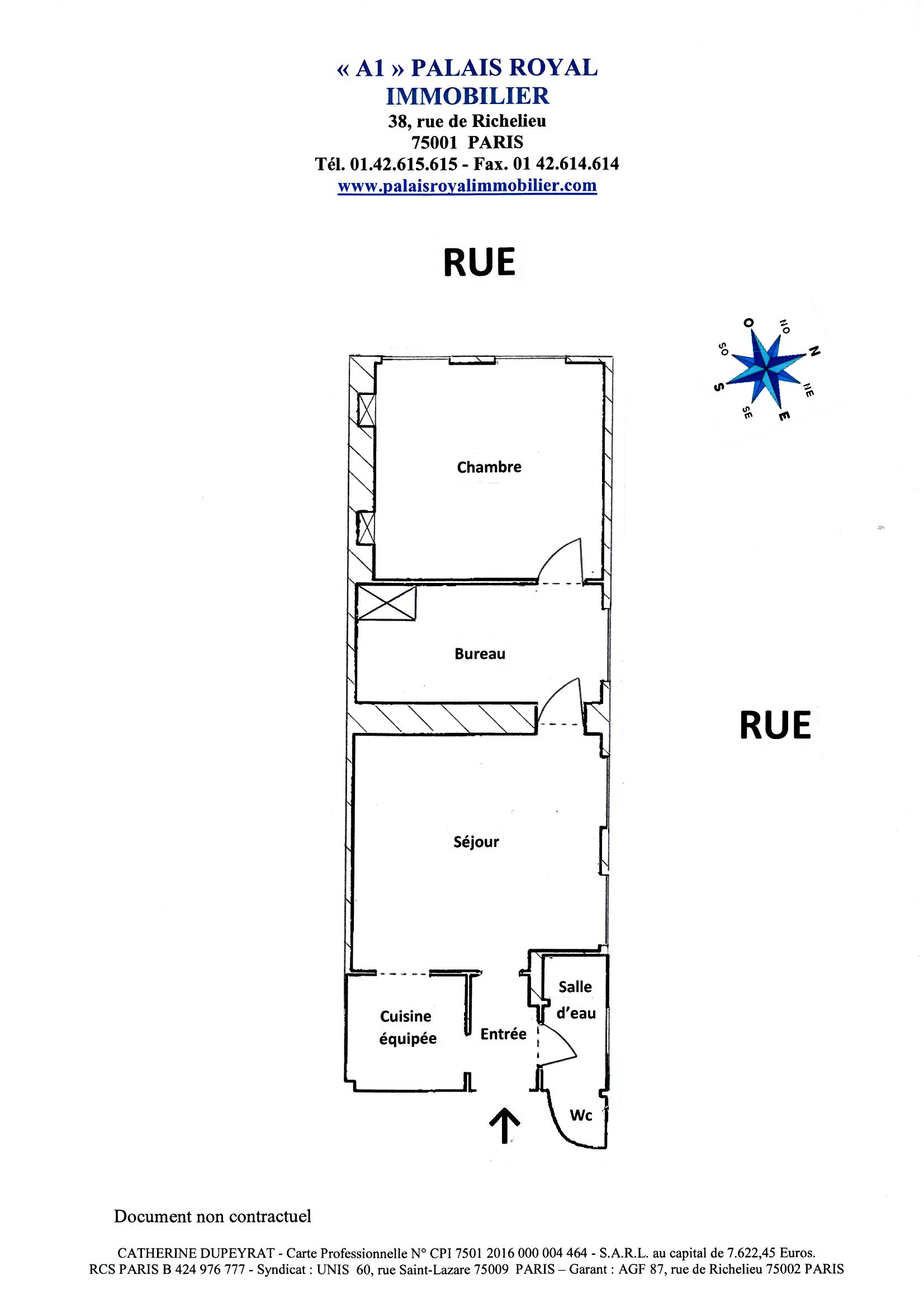 Paris 2ème - Sainte-Anne / Louvois
Location vide -  Au 4ème étage avec ascenseur
Charmant 3 pièces - Cuisine entièrement équipée
Excellent état général - Peintures neuves - Plan
