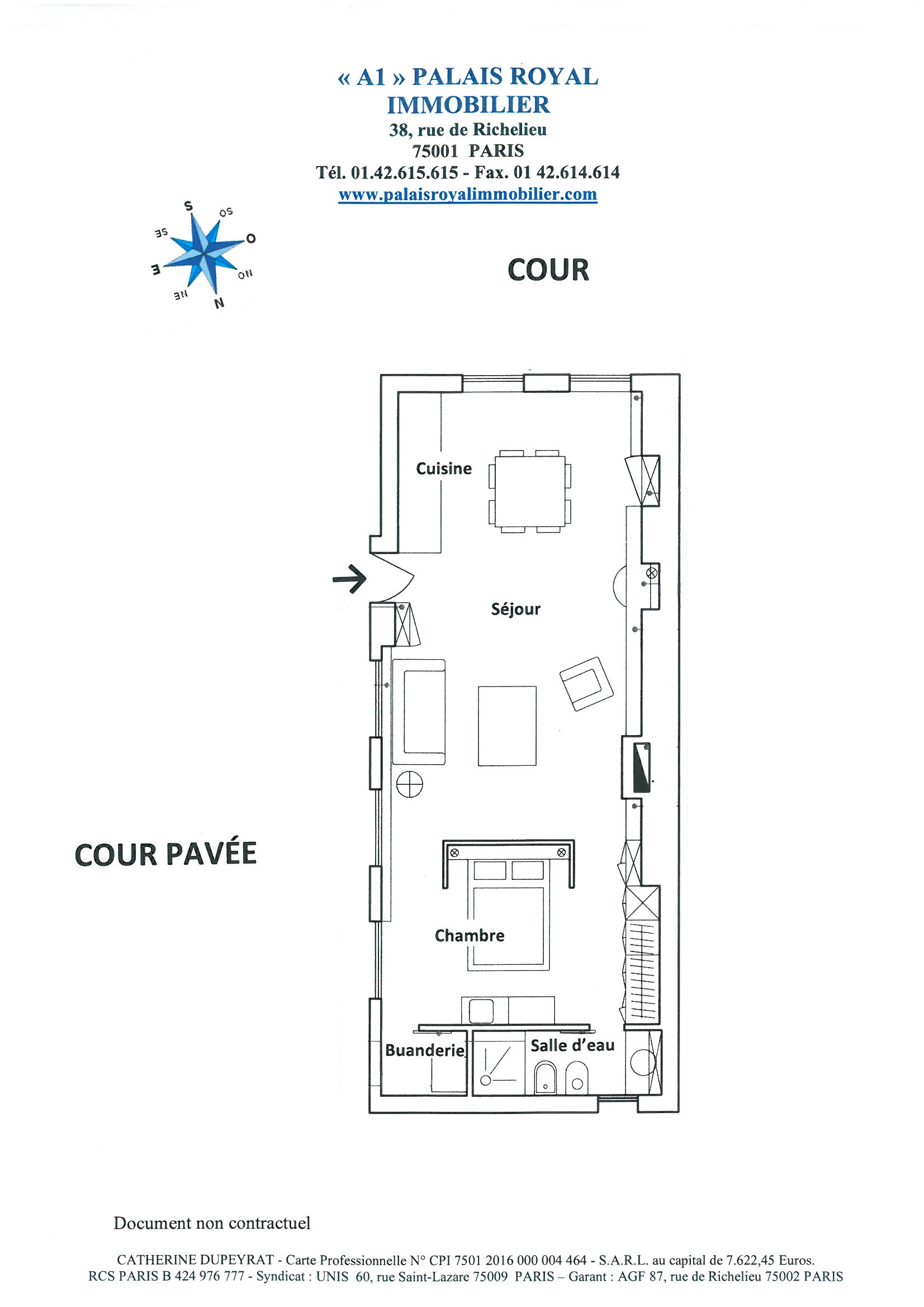 Paris 1er – Palais-Royal / Petits-Champs 
Location meublée - Charmant 2 pièces 
4è et dernier étage 
Bonne distribution - Parfait état - Calme sur cour
Plein Soleil - Orientation Est et Sud  
Immeuble XVIIIème siècle en pierre - Gardiennage
 - Plan