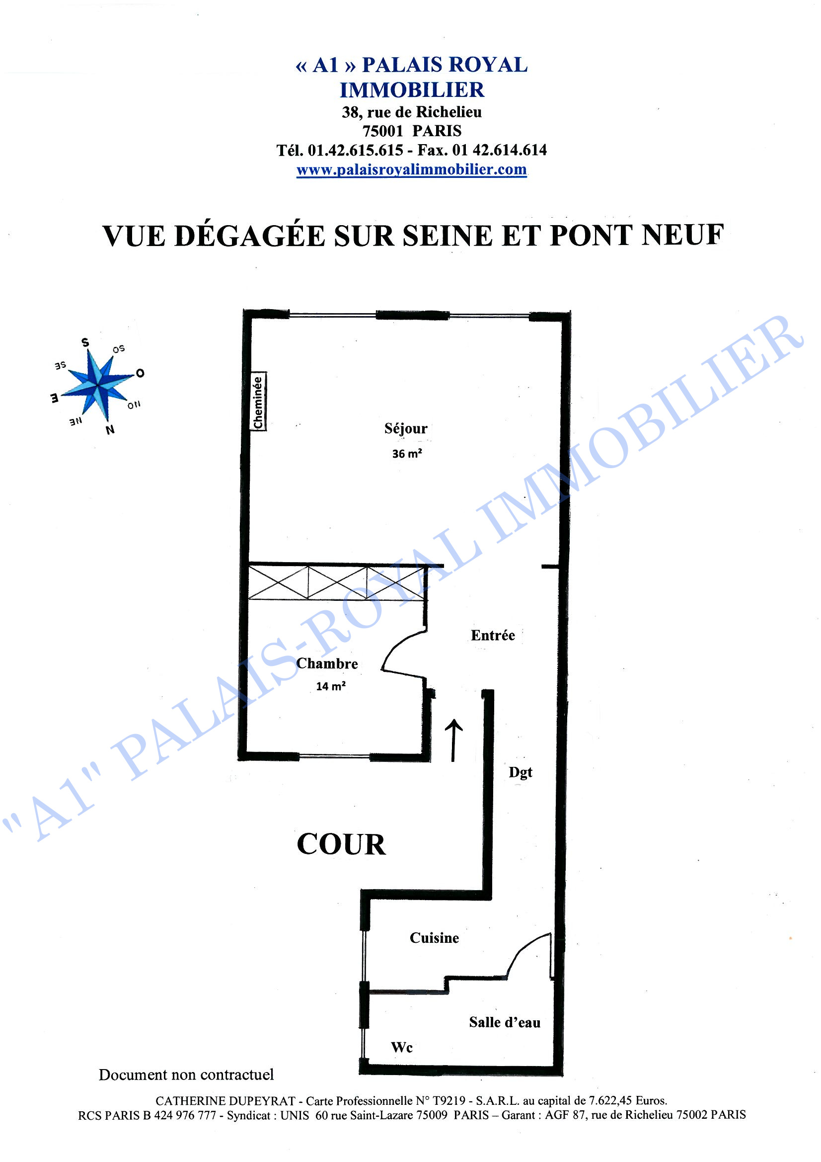 Paris 1er - Samaritaine / Pont-Neuf 
Charmant 2 pièces - Vues imprenables sur Seine
Au 4ème étage - Bel Immeuble ancien - Cachet
Excellent état général - Chambre sur cour calme 
 - Plan