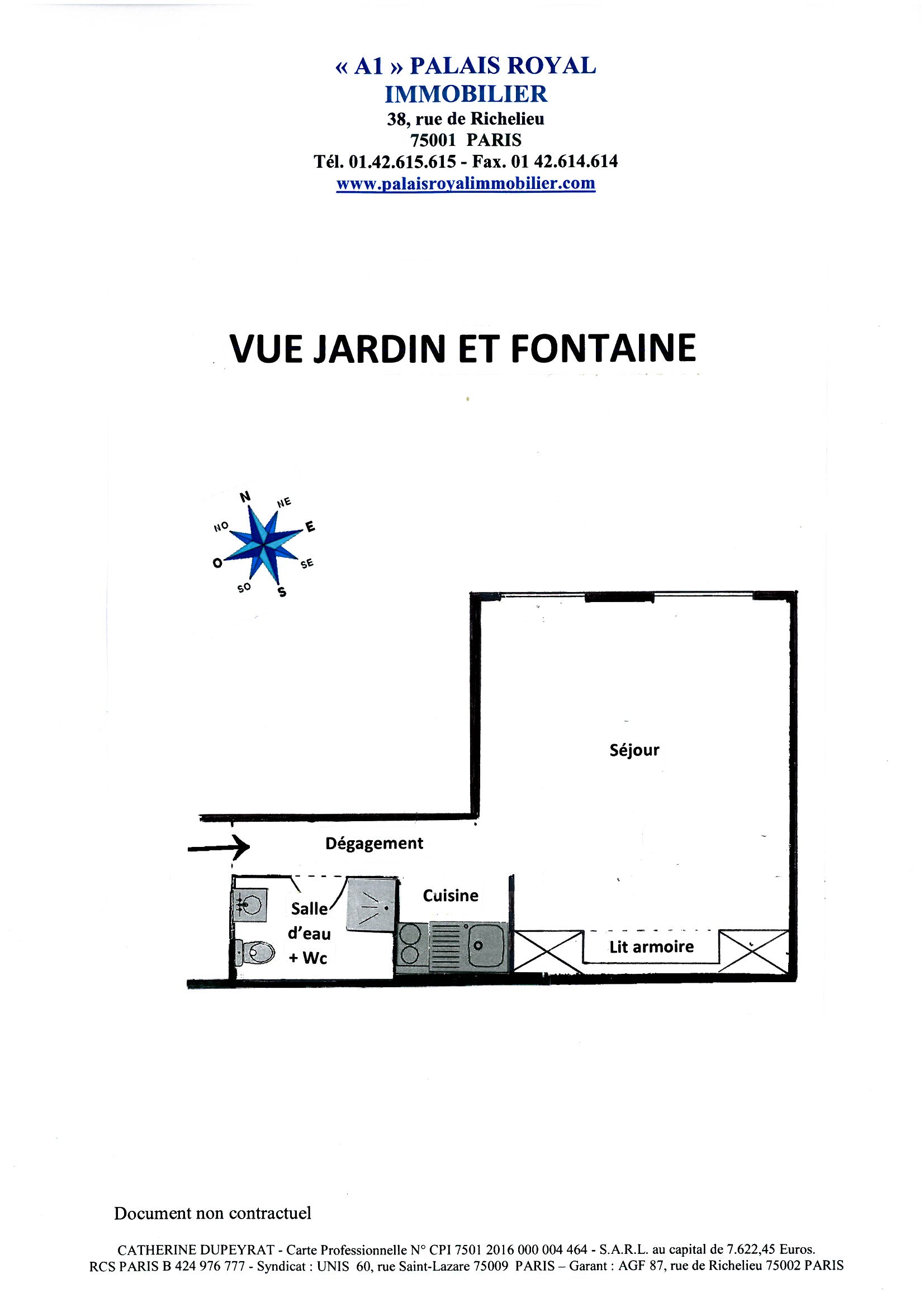 PARIS 2ème – LOCATION MEUBLÉE
SQUARE LOUVOIS - STUDIO REFAIT À NEUF
3ème ÉTAGE - VUE SUR FONTAINE ET SQUARE
2 FENÊTRES DOUBLE-VITRAGE - CALME - Plan