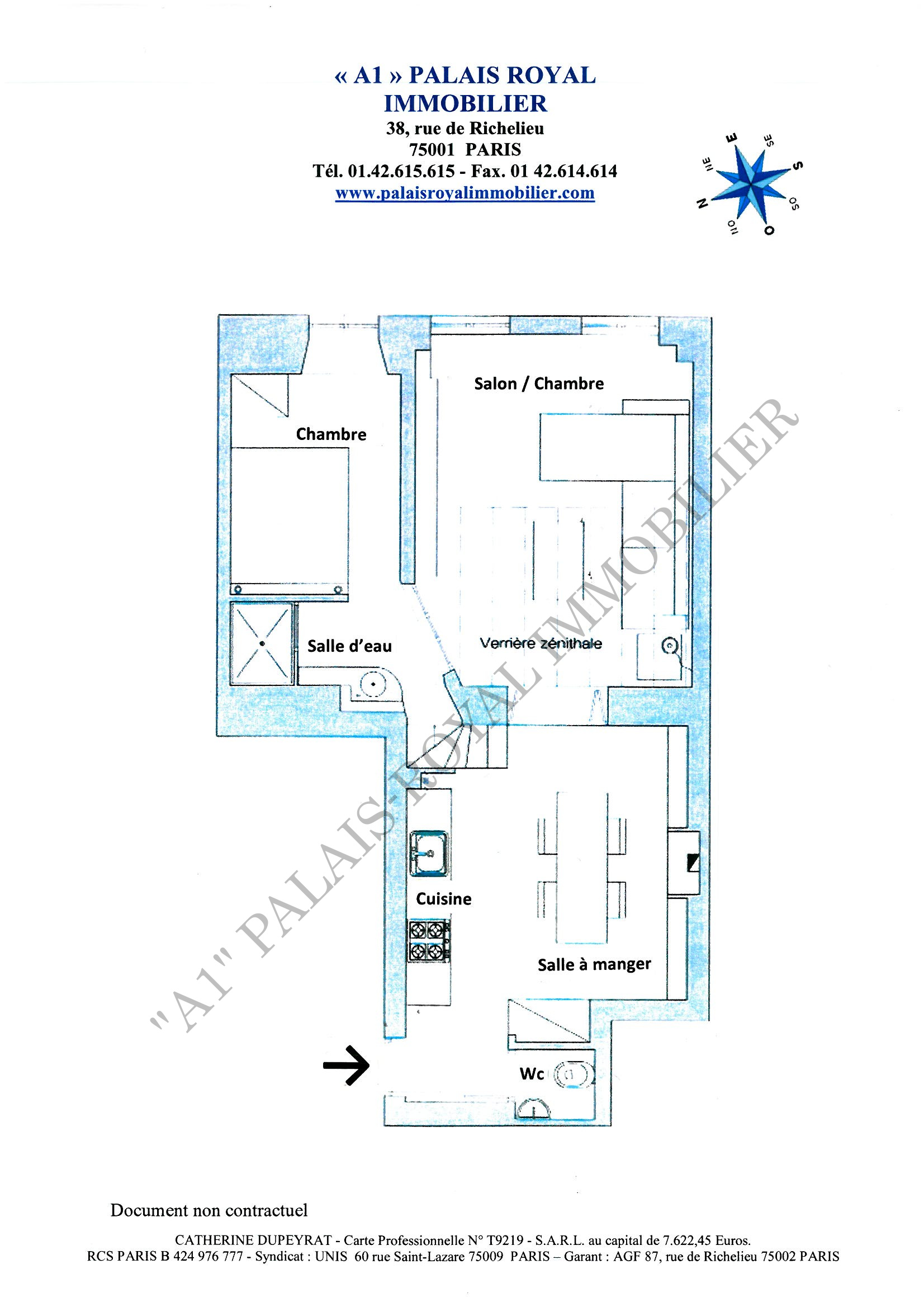 Paris 1er - Location meublée - Montpensier
Proximité immédiate du jardin du Palais-Royal
Appartement atypique avec verrière zénithale
Double séjour + chambre - Parfait état

 - Plan