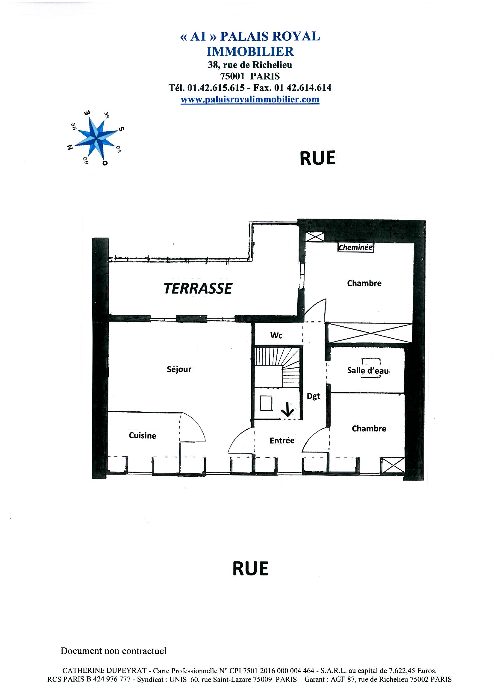 Paris 1er - Palais-Royal / Richelieu
Au 6ème et dernier étage avec ascenseur
Vue plein ciel + terrasse 15 m²
Prestations de qualité - 2 chambres
 - Plan