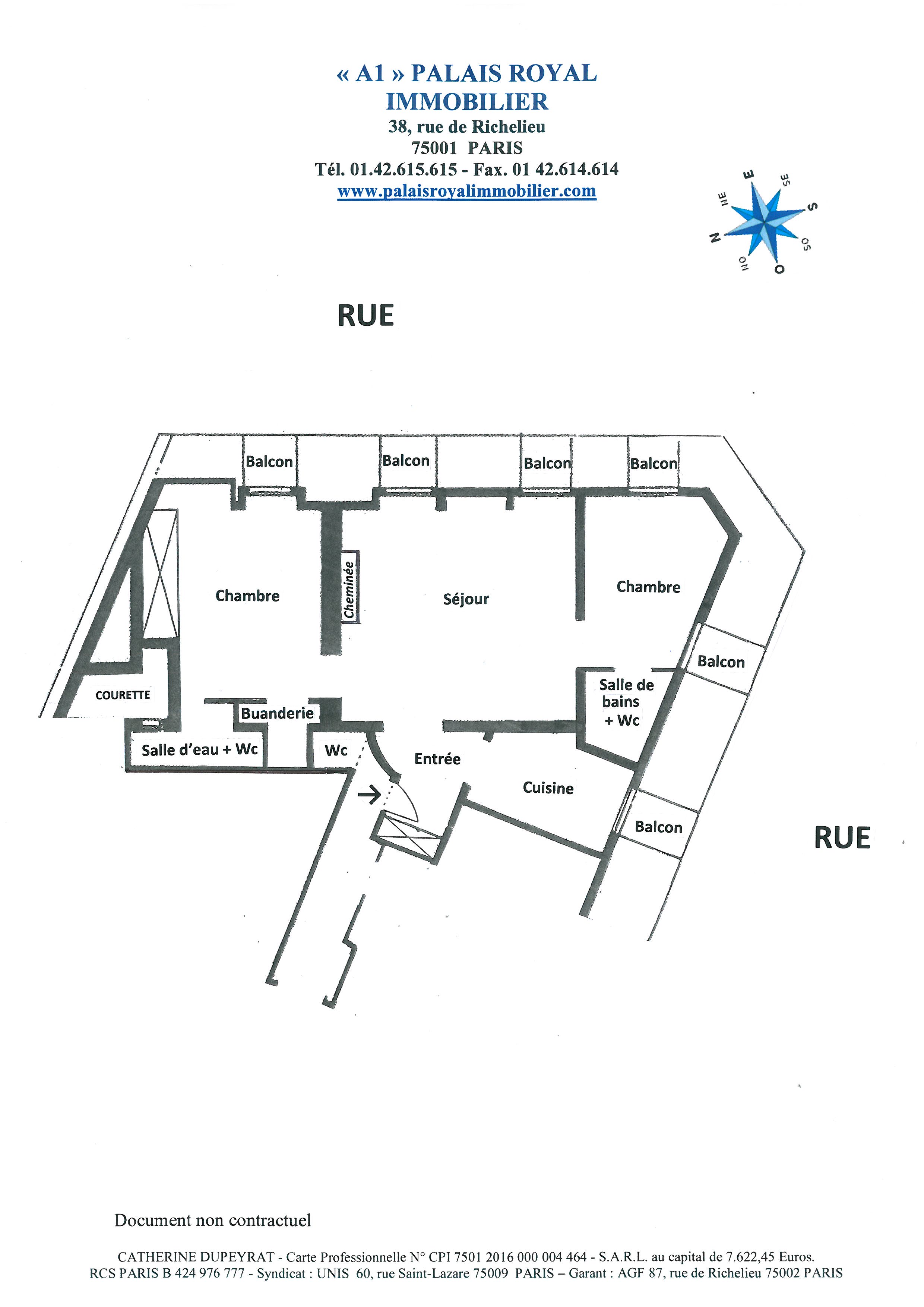 Paris 1er - À deux pas du Jardin du Palais-Royal  
Immeuble standing PDT ravalé - 5ème étage avec ascenseur
Charmant 3 pièces d’angle - 6 balcons - Vues ciel
Grand séjour - 2 chambres en suite - Distribution optimale  - Plan