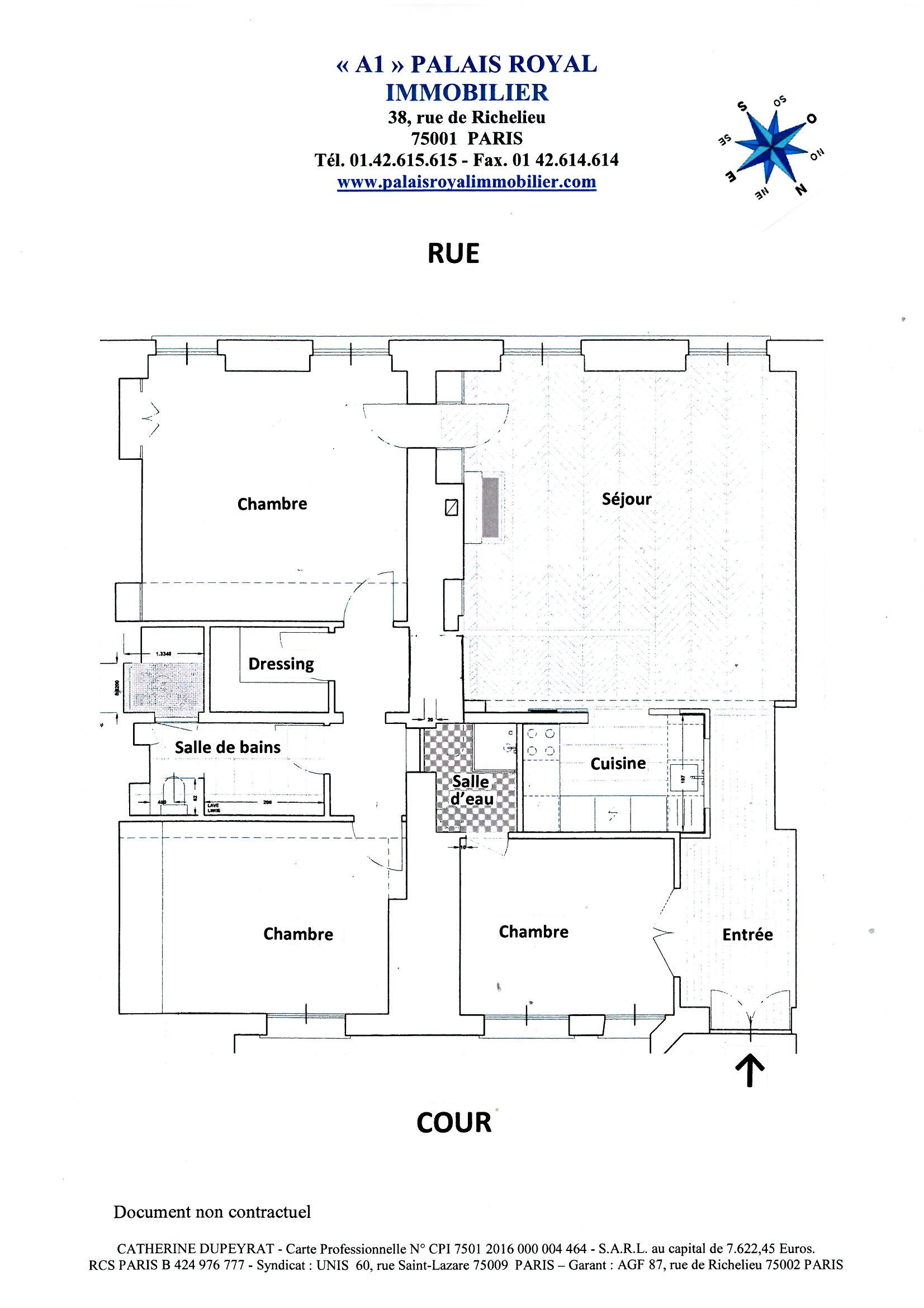 PARIS 1er - LOCATION MEUBLÉE
PALAIS-ROYAL - SAINT-HONORÉ
BEL IMMEUBLE XVIIIème - TRAVERSANT
4 PIÈCES  - 3 CHAMBRES
 - Plan