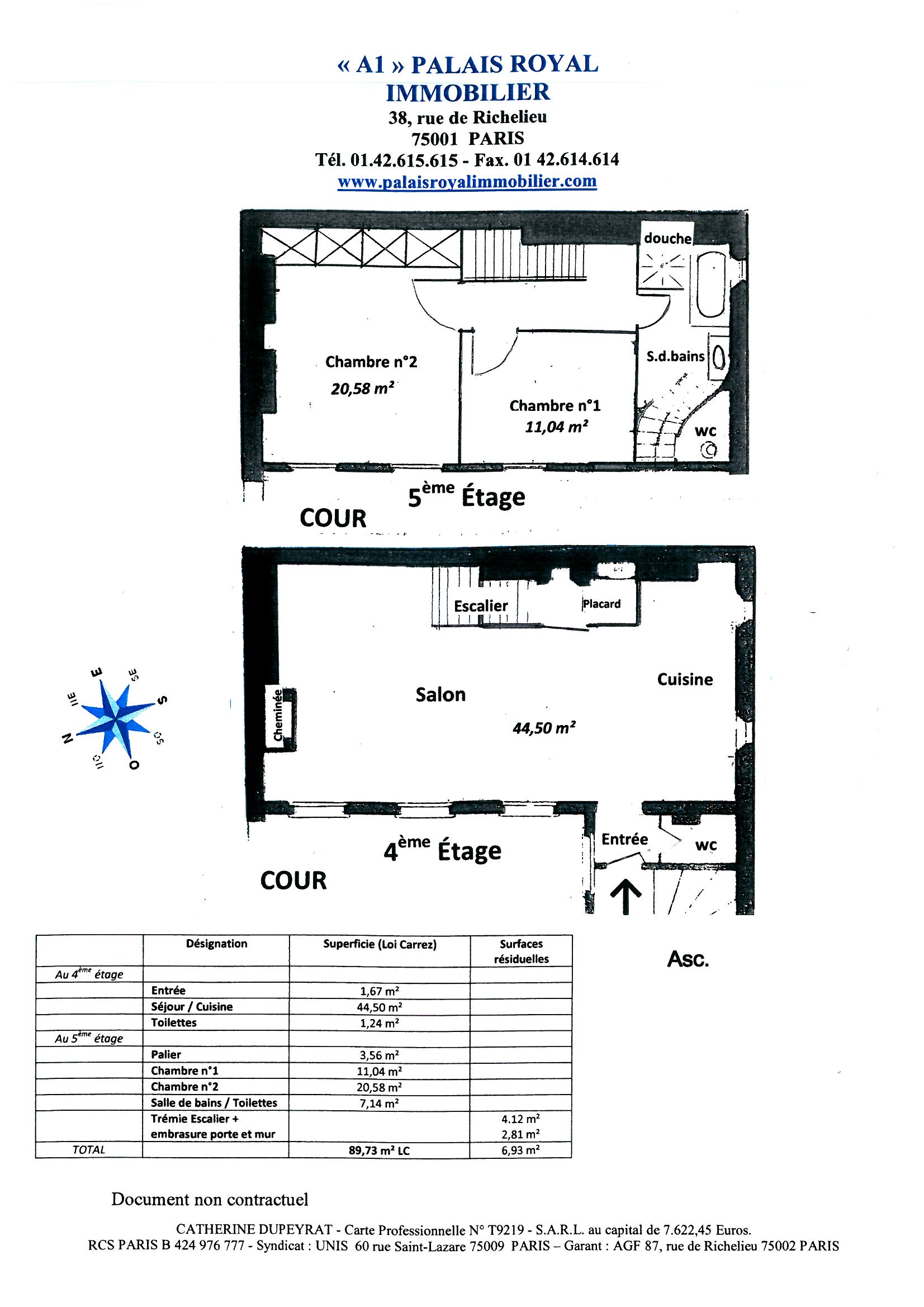 PARIS 2ÈME – PRÈS SQUARE LOUVOIS 
BEL IMMEUBLE XVIIIème - ASCENSEUR
4ème et 5ème ÉTAGES 
COMME UNE MAISON - BEAU DUPLEX 
CALME – PLEIN SOLEIL

 - Plan