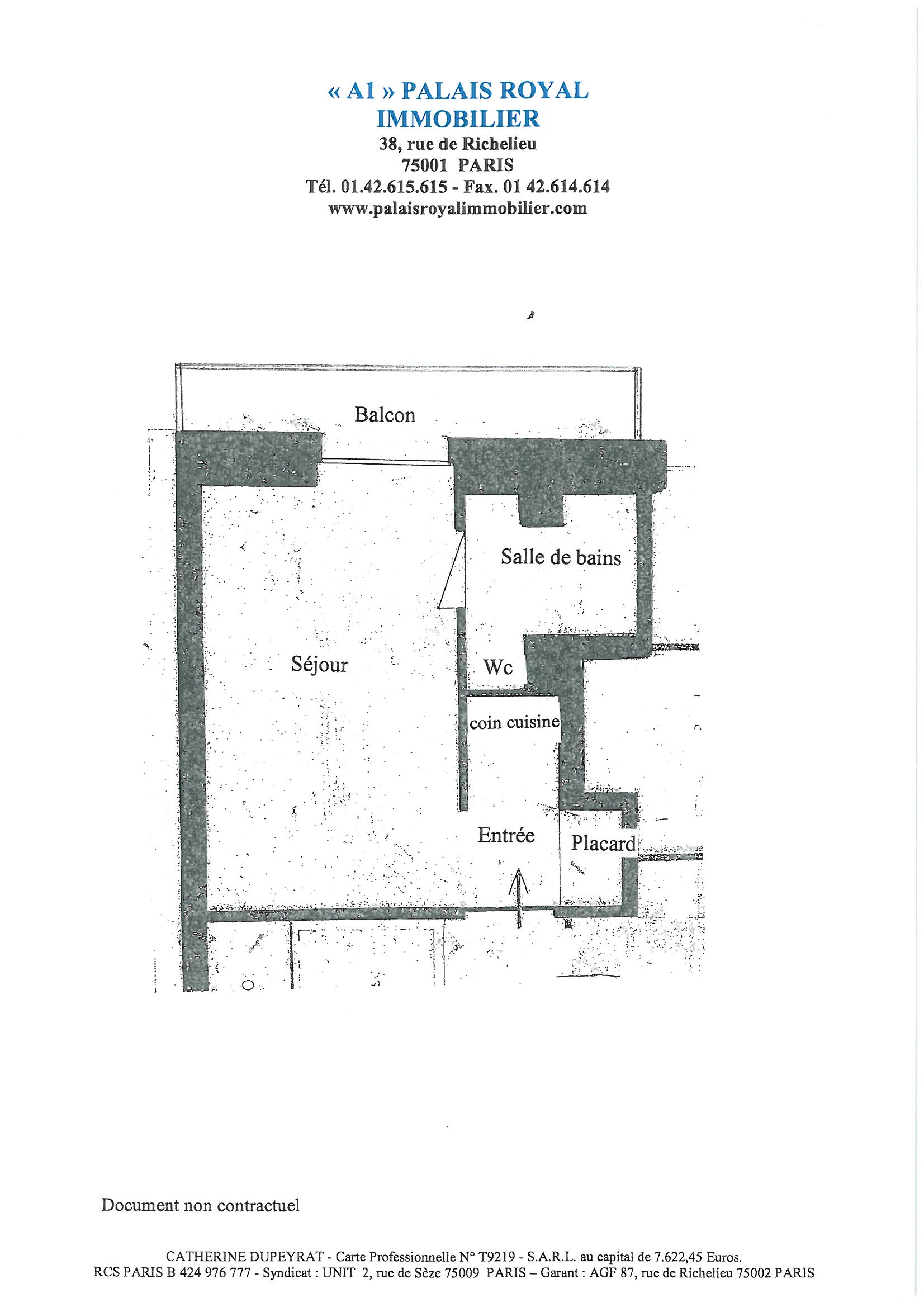 PARIS 1ER - CŒUR DE PARIS 
BEL IMMEUBLE XIXè PDT
STUDIO AVEC BALCON / ASCENSEUR 
JOLIE VUE SUR CIEL ET TOITS 
 - Plan