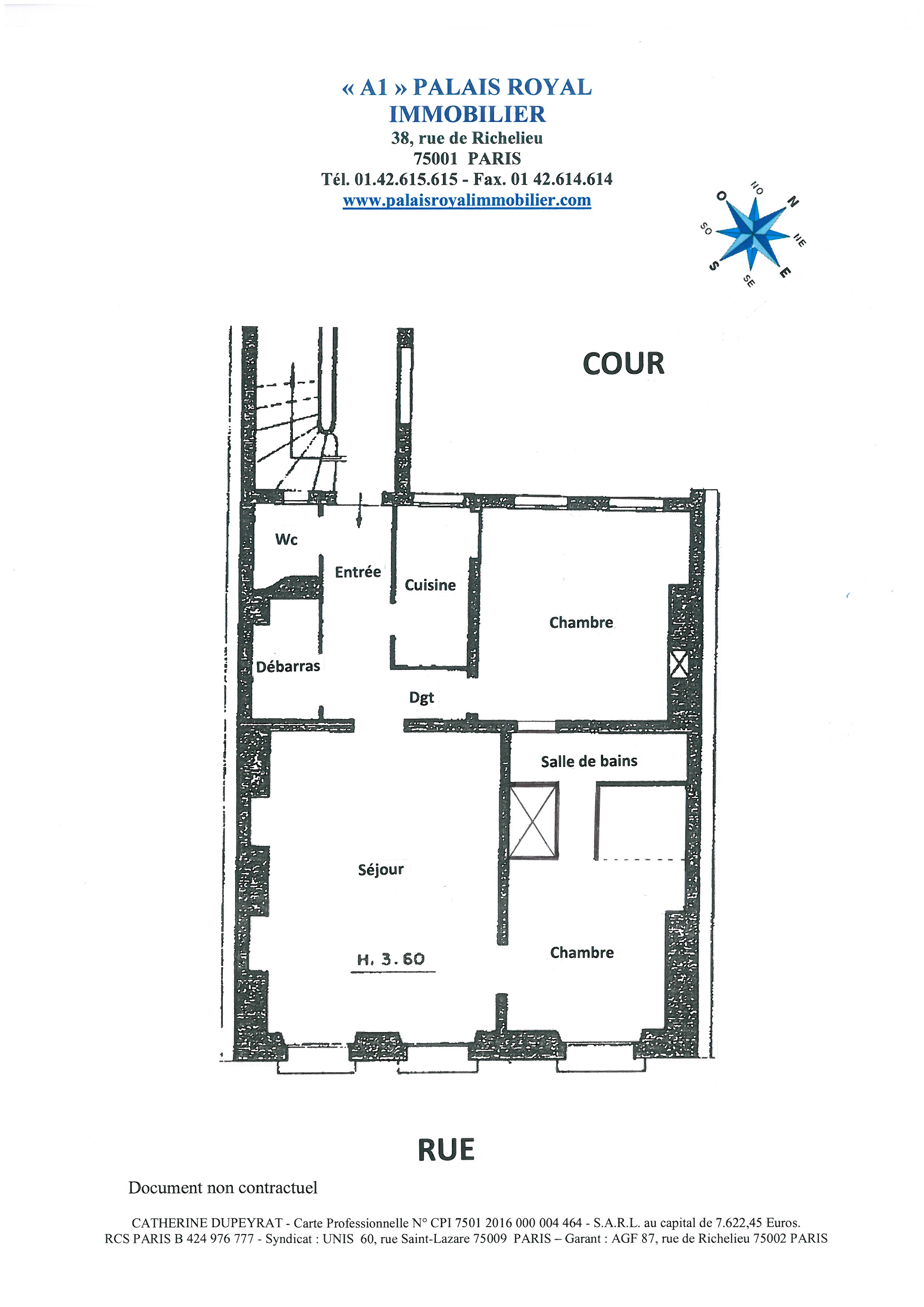 Paris 1er – Palais-Royal / Fontaine Molière
Bel immeuble début XVIIIème en pierre
Au 2ème étage - Superbe classique traversant - Hsp: 3,60m -
Parquets - Moulures - Cheminée - Plan