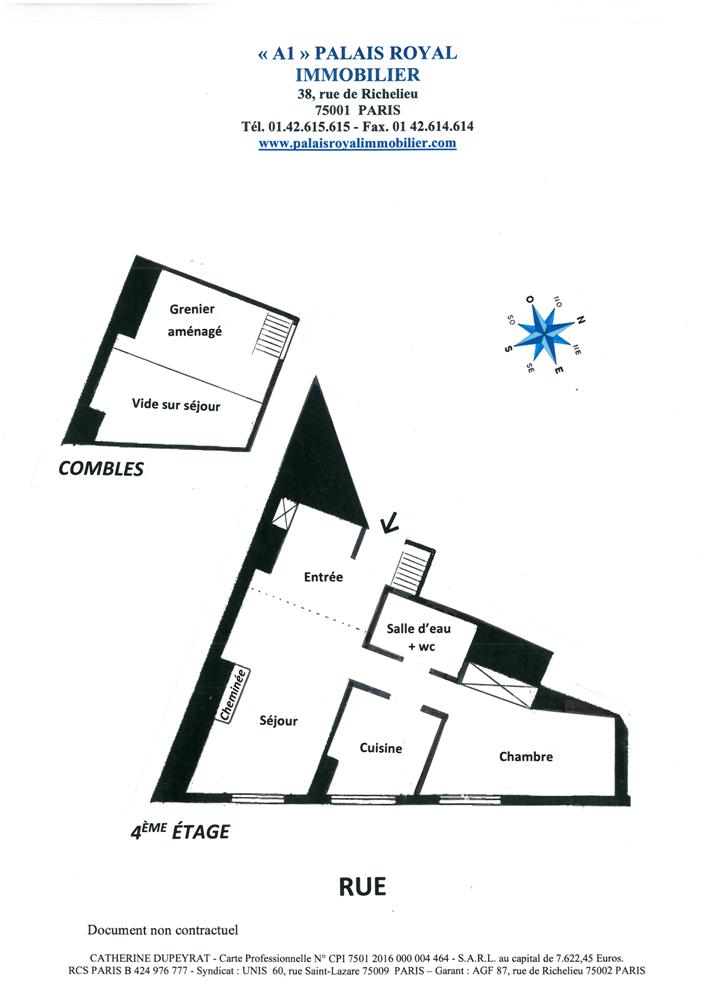 Paris 1er – Palais-Royal / Comédie Française
Immeuble XVIIIe siècle - Dernier étage - Ascenseur
Charmant 2 pièces sur rue - 3 fenêtres orientées sud-est
Appartement ensoleillé - Dégagements sur toits et ciel
 - Plan