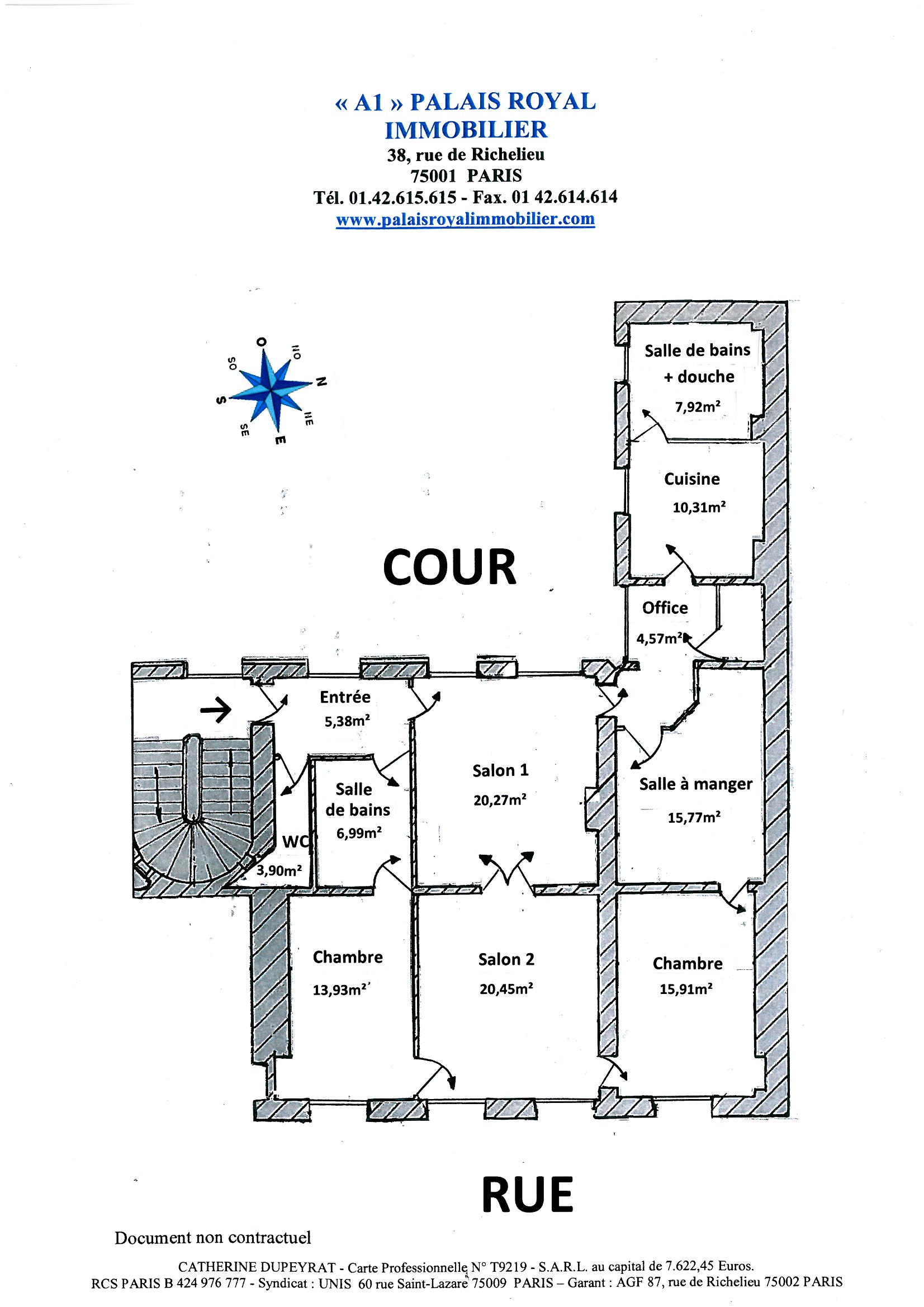 PARIS 1er – Immeuble début XIXème siècle
TUILERIES - MARCHÉ ST-HONORÉ
4ème étage – ASCENSEUR 
APPARTEMENT TRAVERSANT – 129 m²
PARQUETS – MOULURES - CHEMINÉE

 - Plan