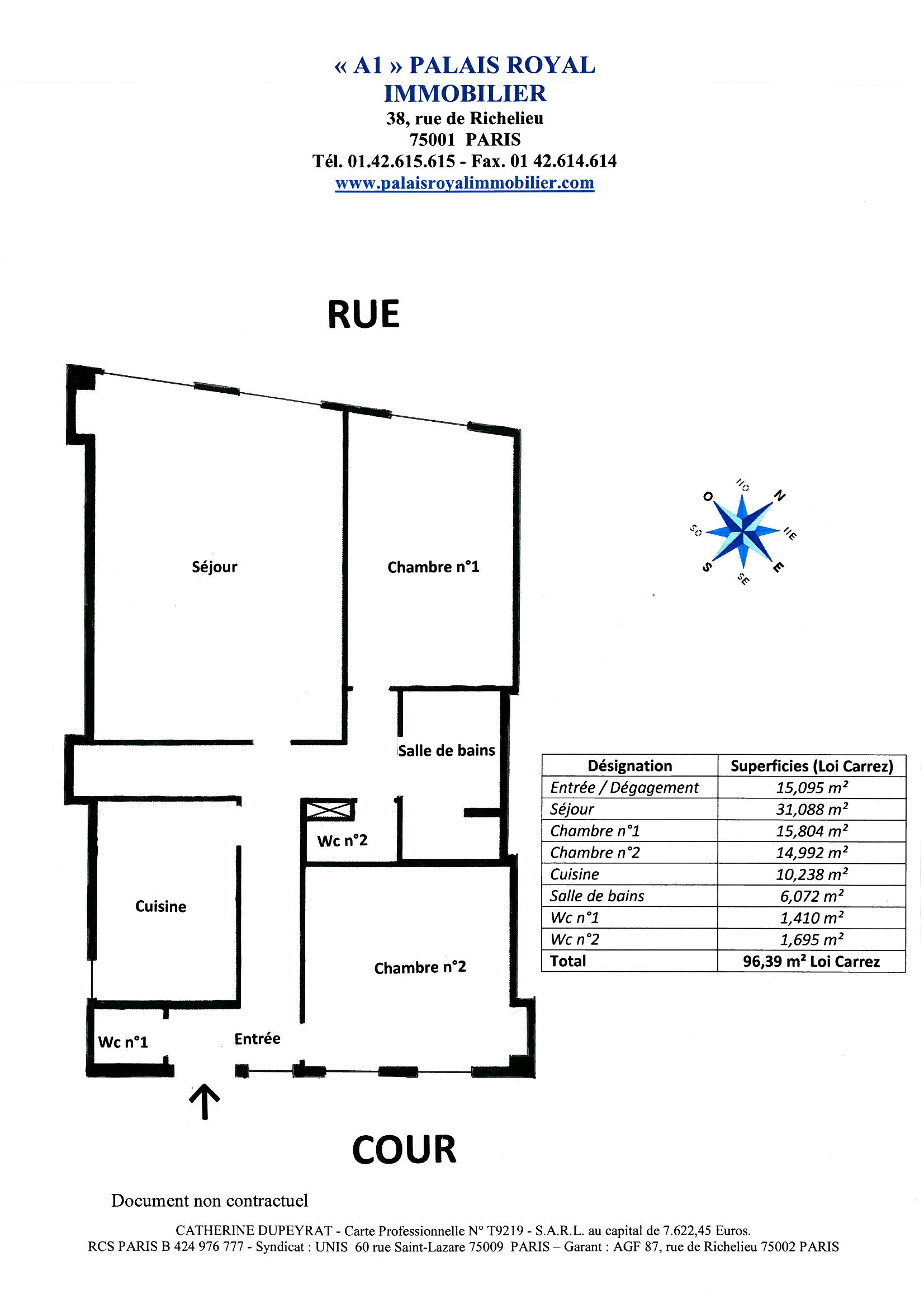 PARIS 1ER - Louvre / Palais-Royal
Immeuble XVIIIème – Bel escalier
APPARTEMENT 97 m² TRAVERSANT
1er Étage - Plan amovible - 2 chambres
Lumineux et ensoleillé
 - Plan