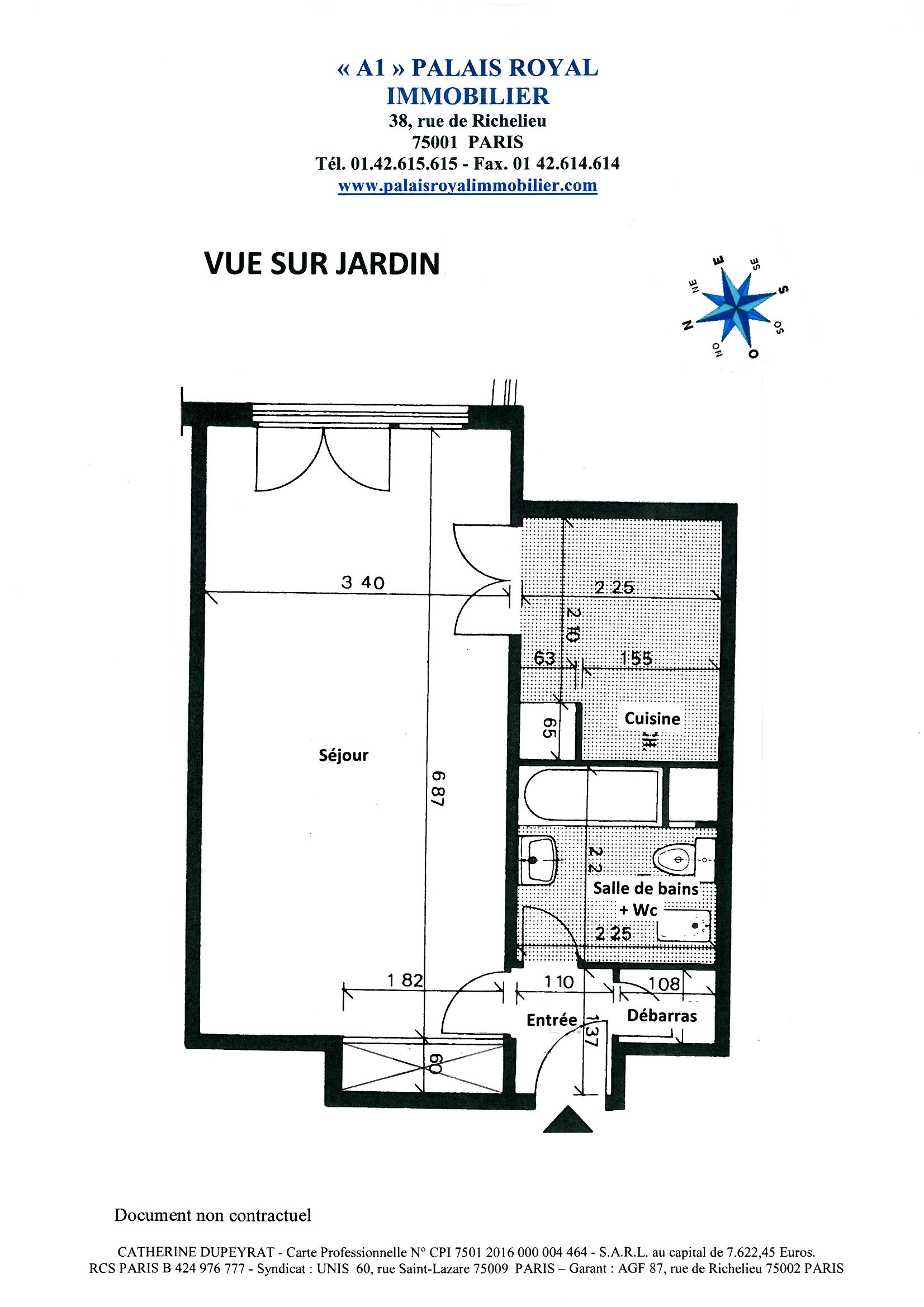 PARIS 9ème - CADET / ROCHECHOUART
IMMEUBLE RÉCENT 1970  - ASCENSEUR
GRAND STUDIO 37,47 m² - CALME SUR JARDIN
IDÉAL PIED À TERRE
 - Plan