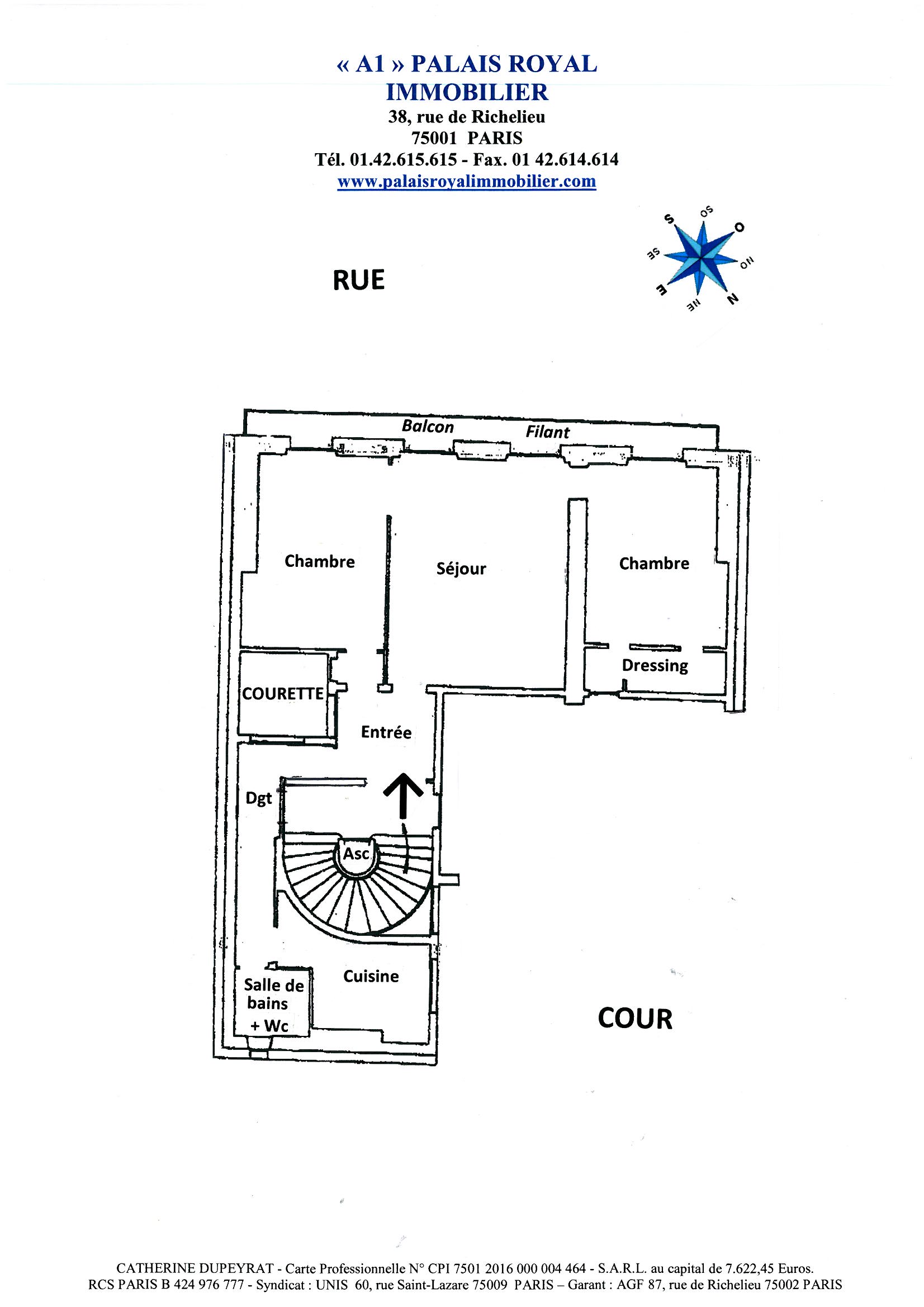 PARIS 1ER - PALAIS-ROYAL 
CHARMANT APPARTEMENT PLEIN SUD
3 PIÈCES AVEC BALCON FILANT
IMMEUBLE PIERRE DE TAILLE - ASCENSEUR
 - Plan