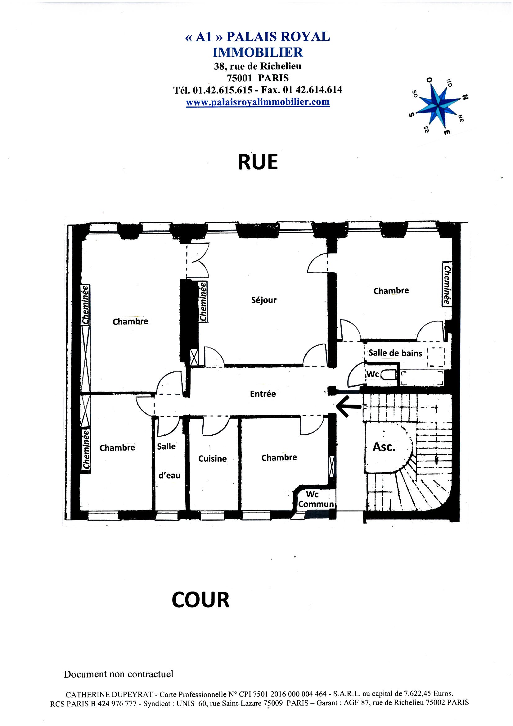 PARIS 1ER - PALAIS-ROYAL - SAINTE-ANNE 
SUPERBE HÔTEL XVIIIème SIÈCLE - ASCENSEUR
APPARTEMENT FAMILIAL ET TRAVERSANT 
5 PIÈCES - CHARME ANCIEN - FORT POTENTIEL - Plan