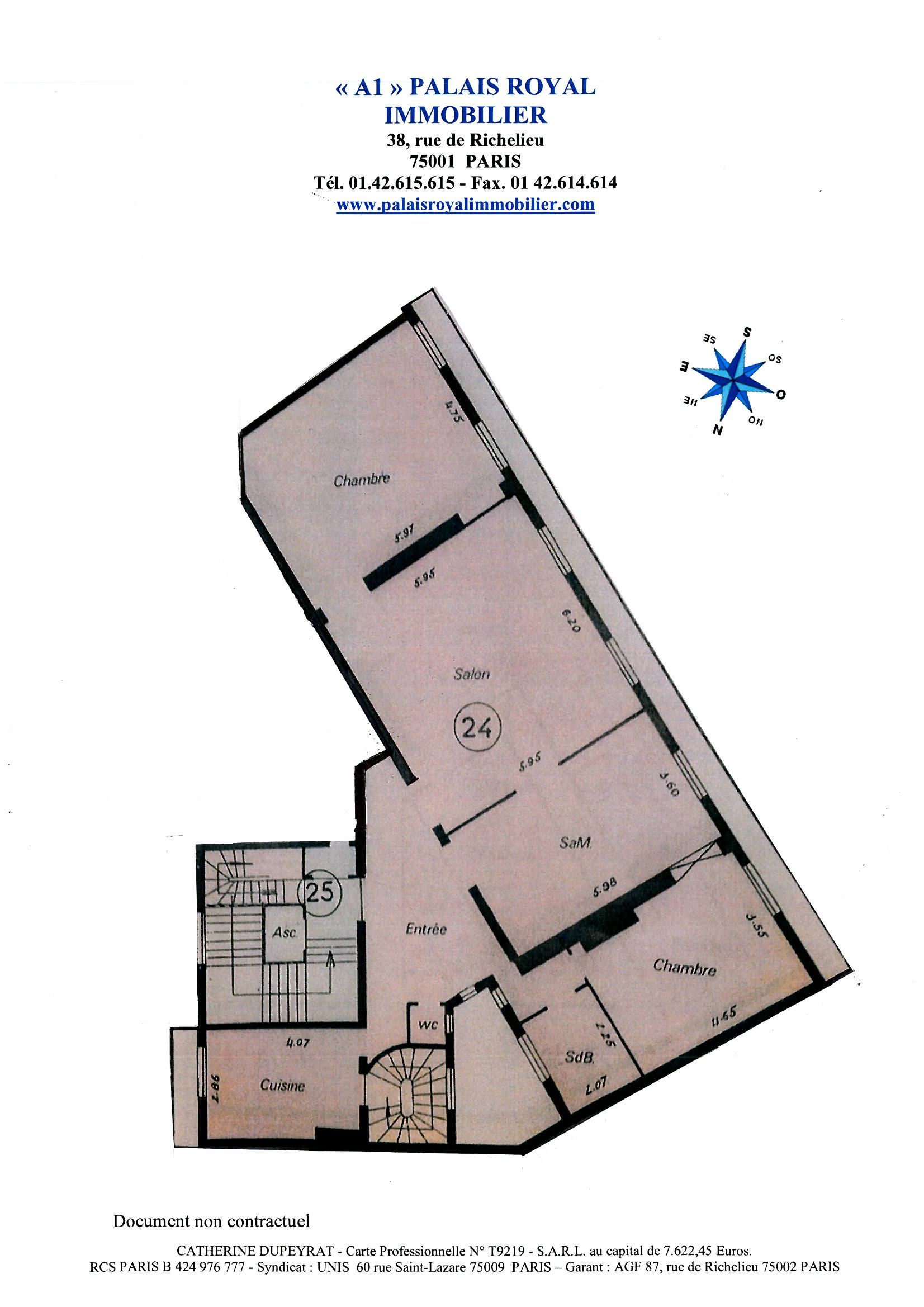 PARIS 1ER – PYRAMIDES
IMMEUBLE PDT STANDING - ASCENSEUR
VENTE APPARTEMENT OCCUPÉ
(locataire âgée de 93 ans)
BELLE RÉCEPTION – 2 CHAMBRES - BALCONS FILANTS 
 - Plan